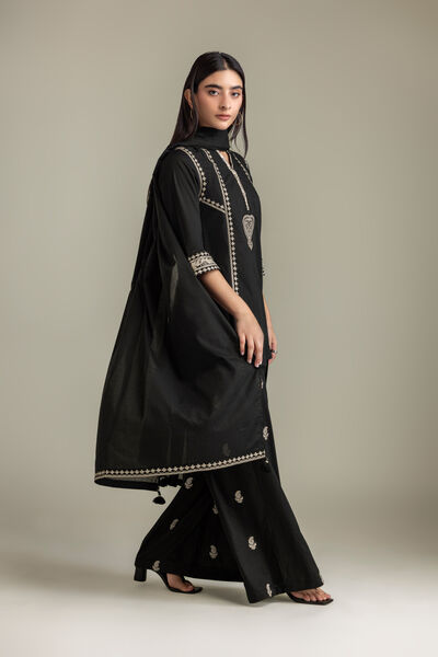 Embroidered Cambric Black Cambric Pants