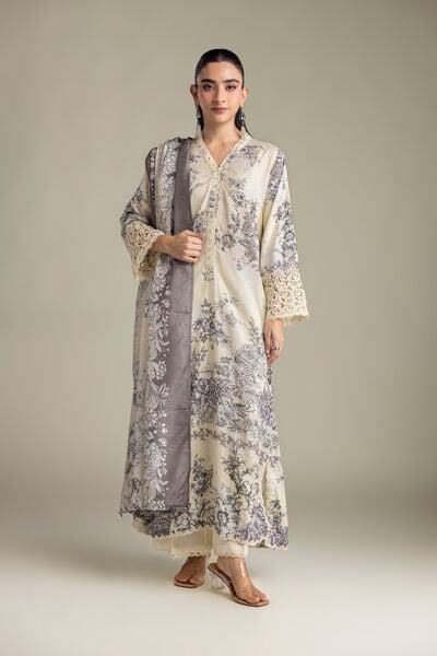 Printed Raw Silk Floral Silk Kurta