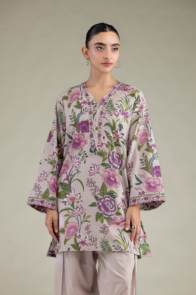 Printed Cambric Floral V-Neck Kurta