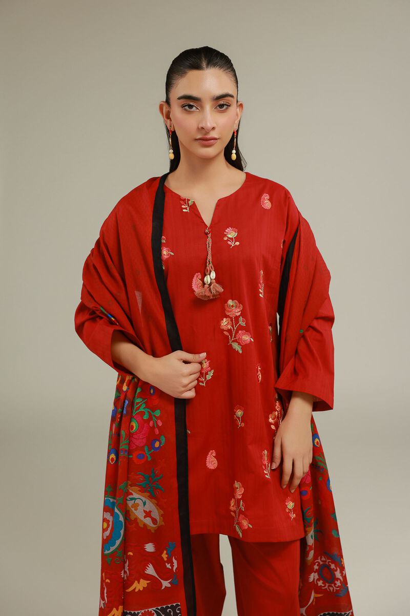 Red Floral Dupatta