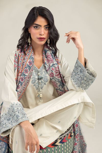 Embroidered Raw Silk Floral V-Neck Kurta