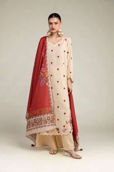 Beige Solid Pants, image 1