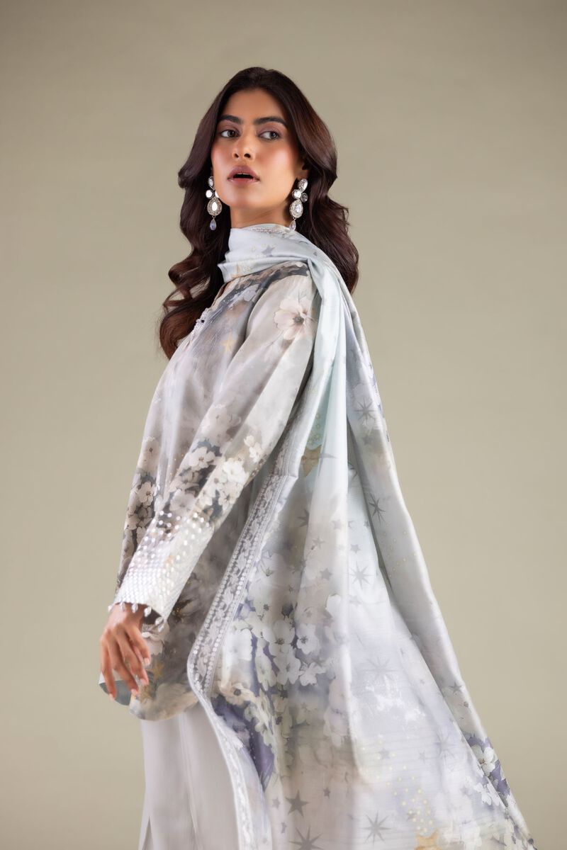 Gray Floral Dupatta