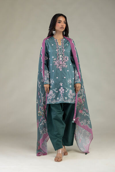 Embroidered Cotton Dobby 3 Piece Tailored