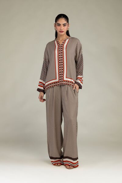 Embroidered Viscose Crepe Printed V-Neck Shirt
