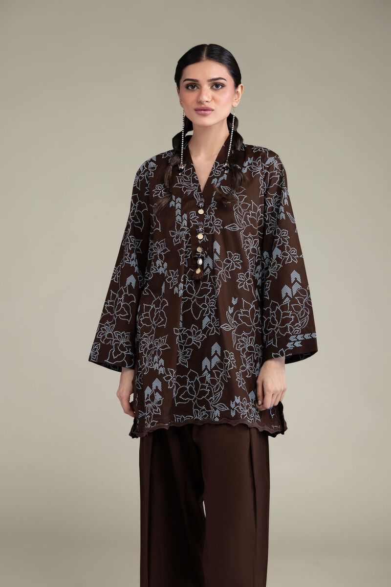 Brown V-Neck Kurta