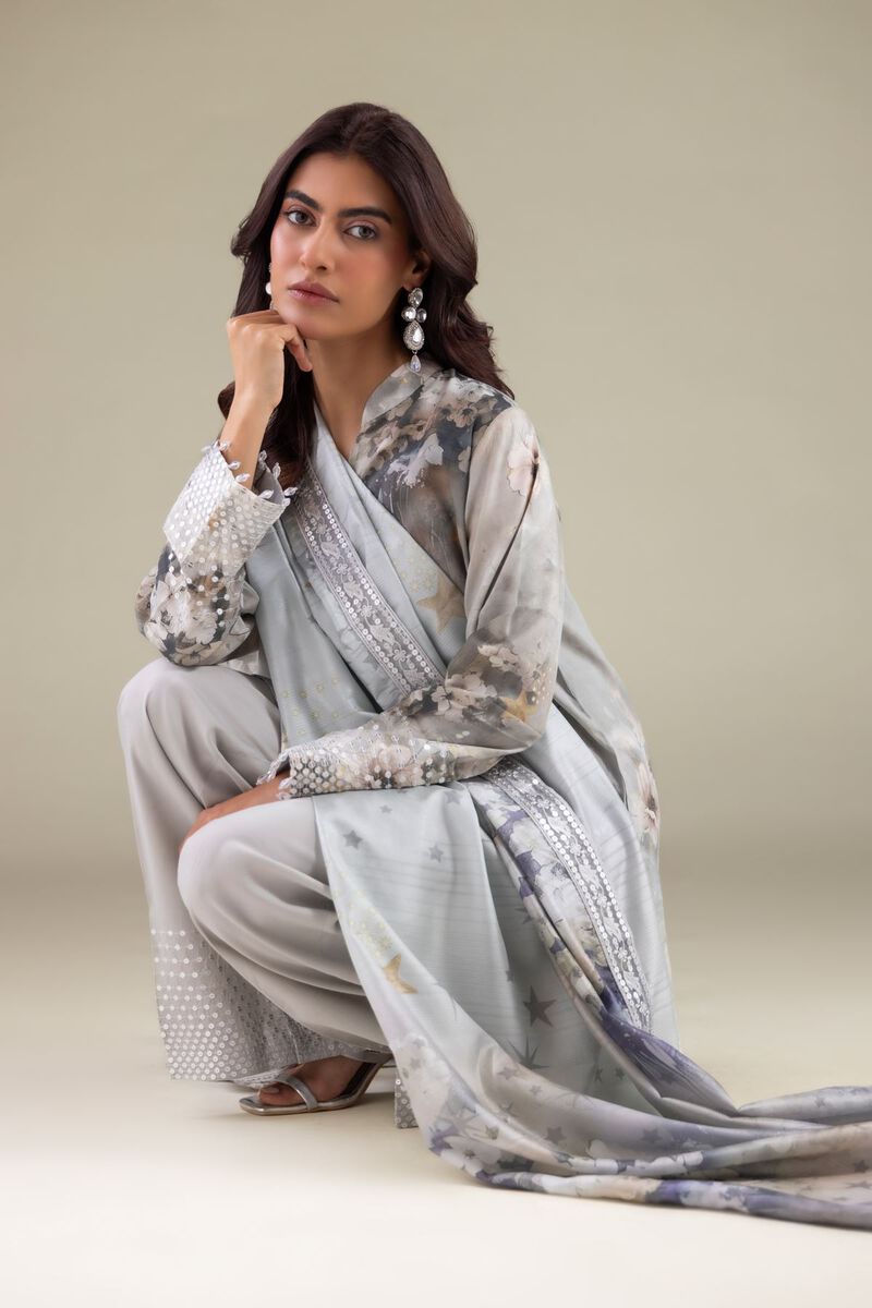 Gray Floral Dupatta