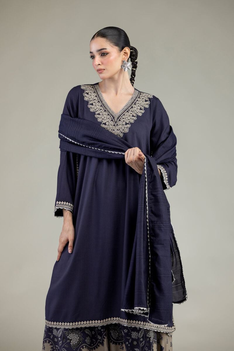 Navy V-Neck Kurta