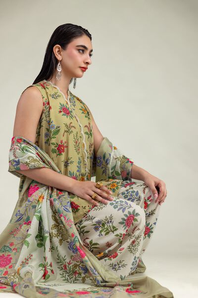 Floral Beige Dupatta, image 1