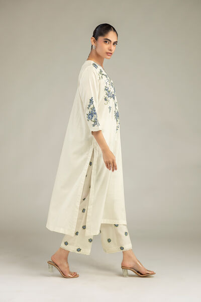 Embroidered Raw Silk Floral Silk Pants