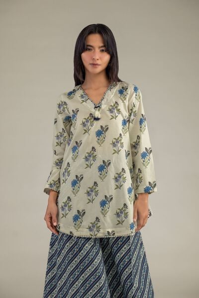 Floral V-Neck Kurta, image 1