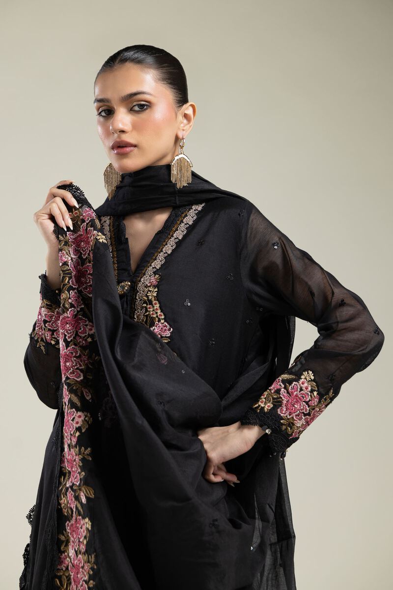 Floral Black Dupatta