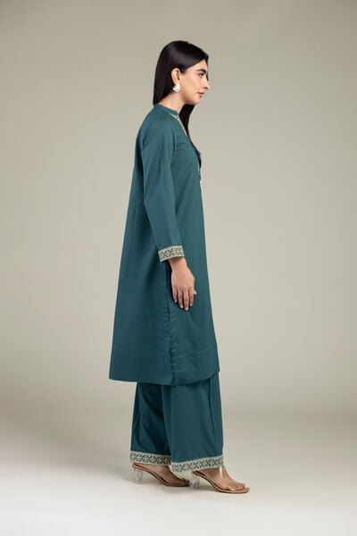 Embroidered Cambric Teal Cambric Pants