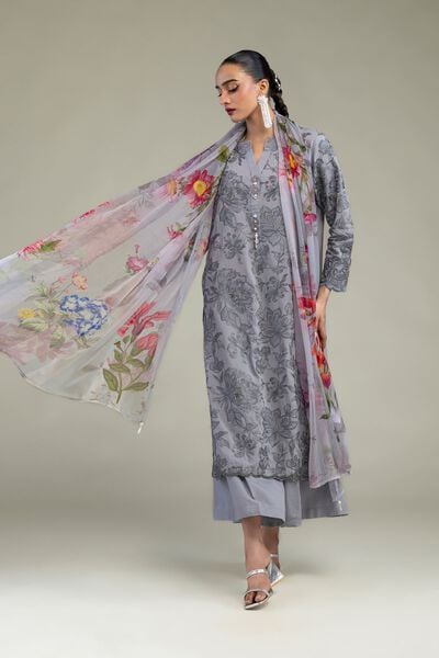 Embroidered Raw Silk Solid Silk Pants
