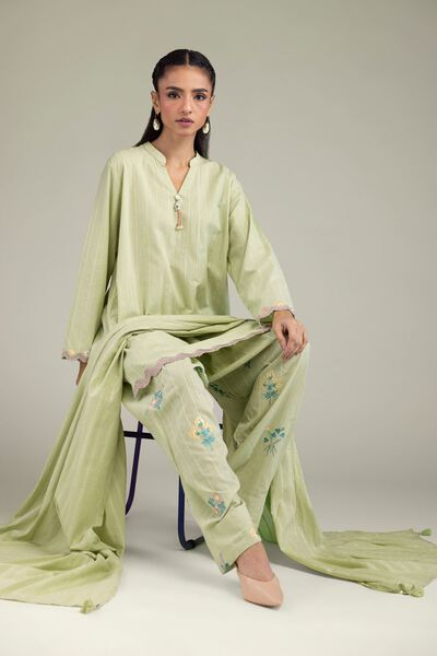 Cotton Band-Collar Kurta, image 1