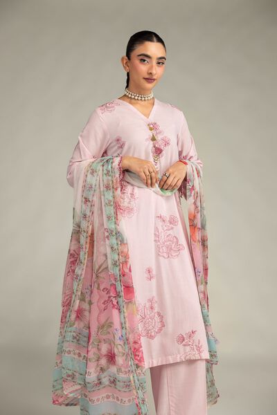 Embroidered Raw Silk Pink Longline Kurta
