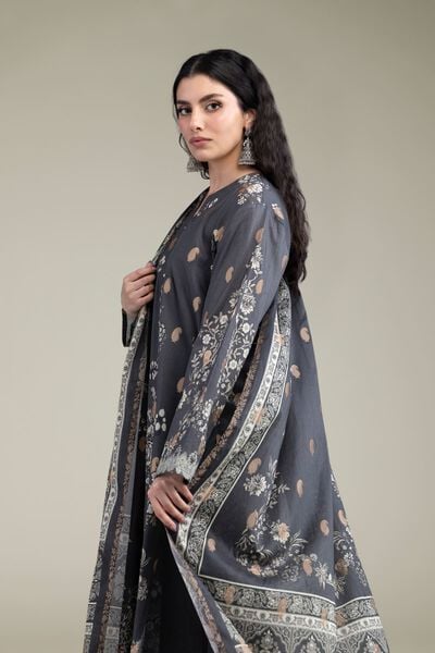 Printed Jacquard Gray Tailored 3-Piece