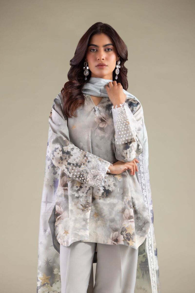 Gray Floral Dupatta