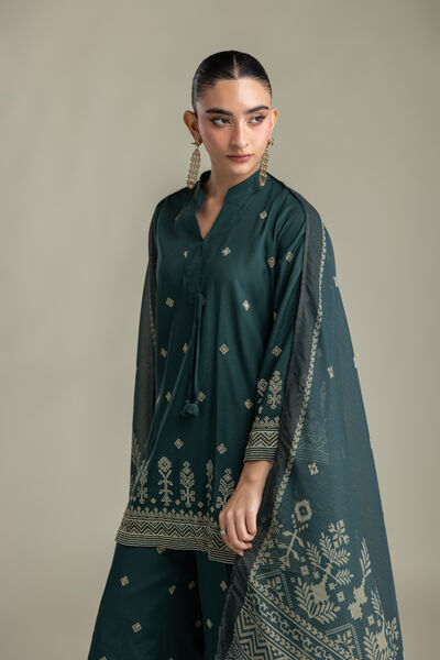 Embroidered Raw Silk Short V-Neck Kurta