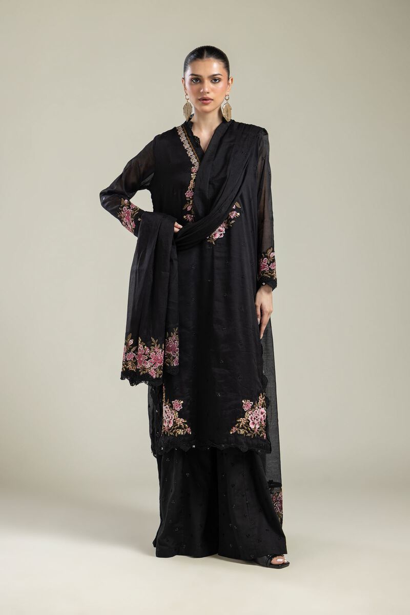 Floral Black Dupatta