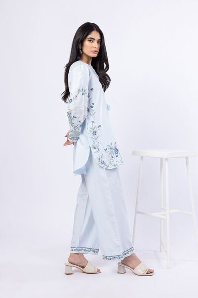 Embroidered Raw Silk Pants