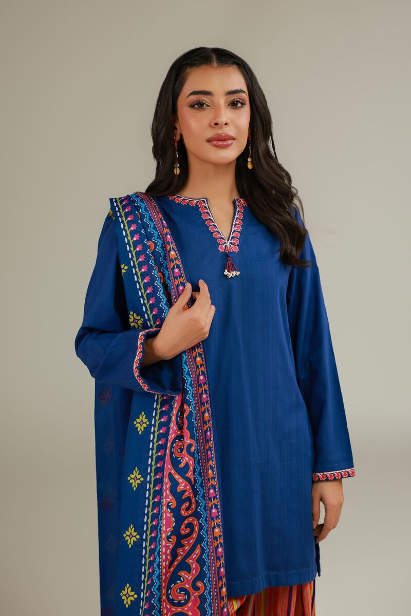 Embroidered Navy Dupatta