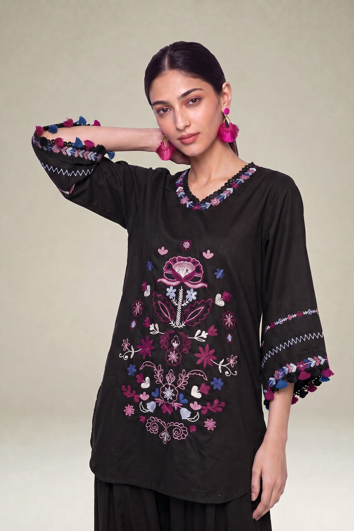 Khaadi - Floral Black Kurta