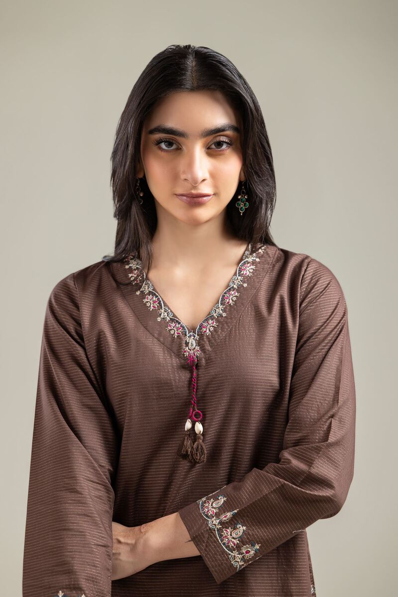 Brown V-Neck Kurta