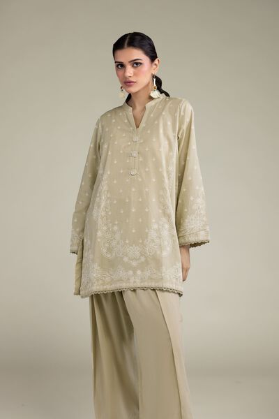 Beige Band-Collar Kurta, image 1