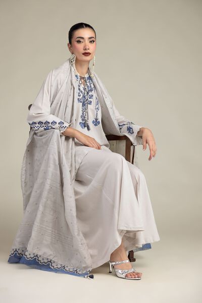 Embroidered Silk Dupatta, image 1