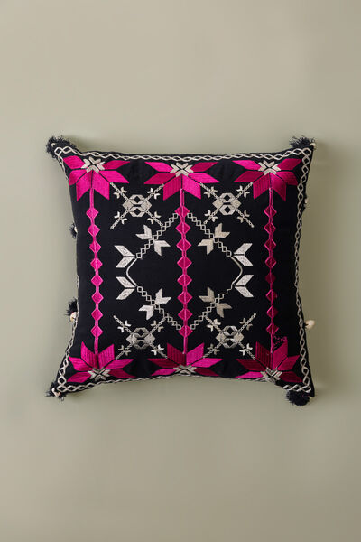 Dyed Embroidered Cotton Duck 16x16in Cushion Cover