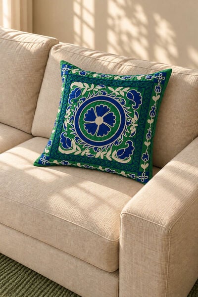 Dyed Embroidered Cotton Duck 16x16in Cushion Cover