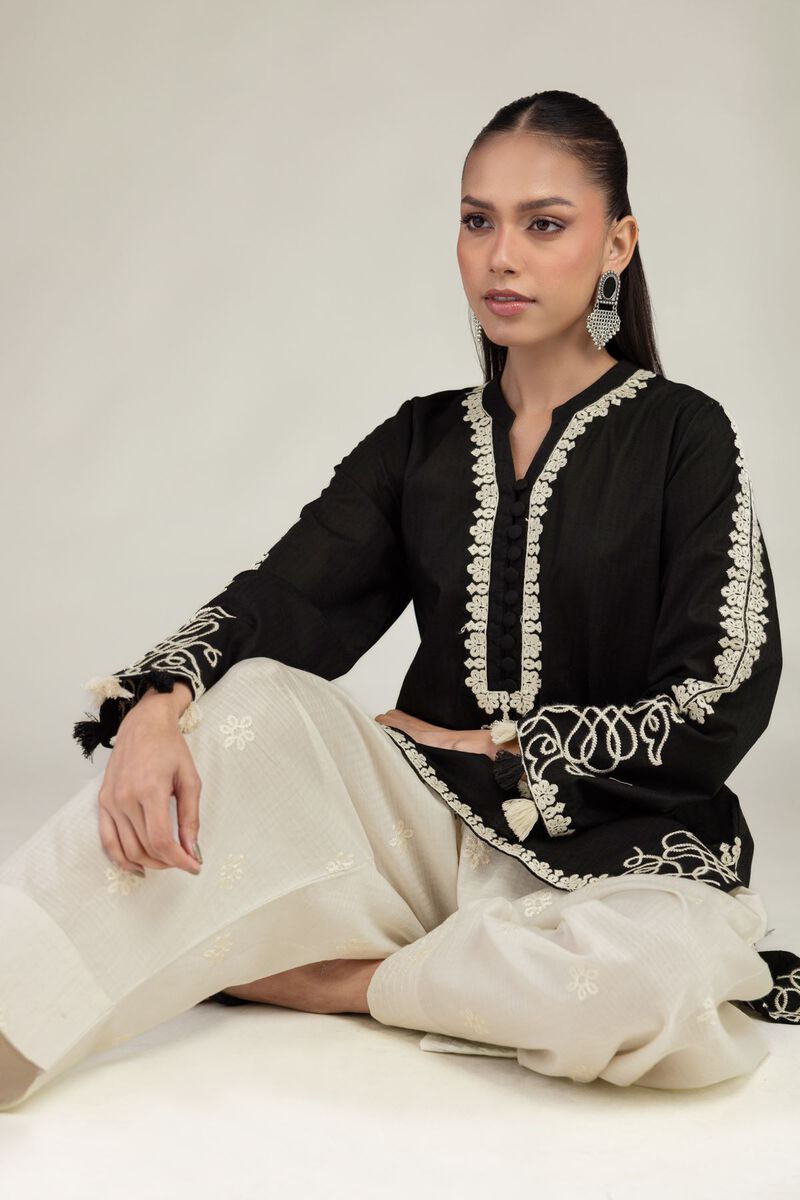Black Floral Kurta