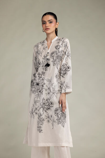 Embroidered Cambric Cambric Longline Kurta