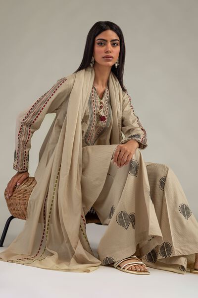 Beige Cotton Kurta, image 1