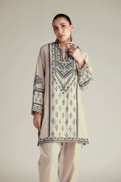 Embroidered Cotton Dobby 2-Piece Tailored Set