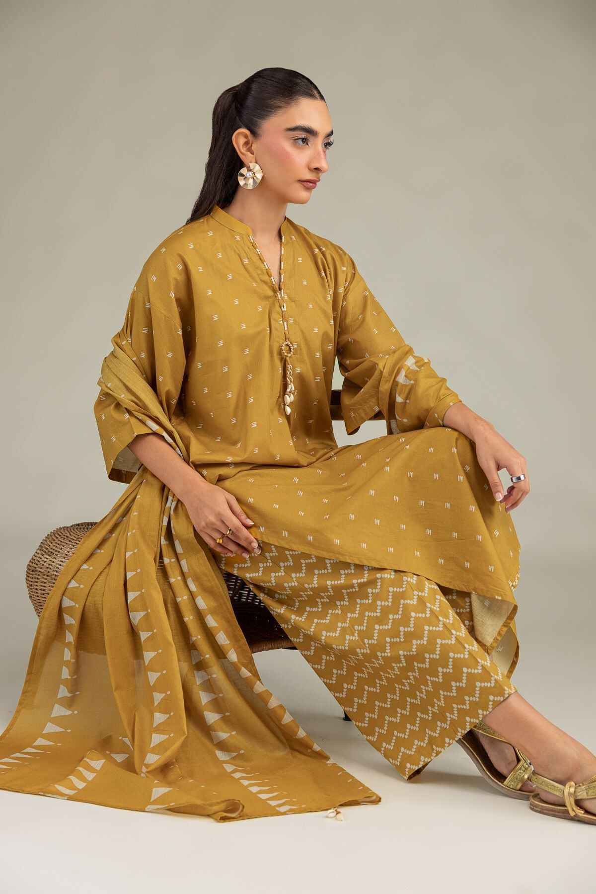 Khaadi - Long Mustard Kurta