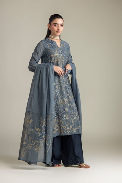 Embroidered Paper Silk Silk Floral Kurta