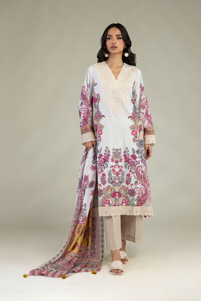 Embroidered Textured Lawn Fabrics 3 Piece
