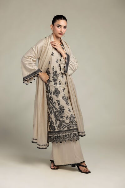 Beige Solid Pants, image 1