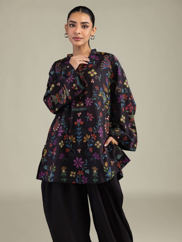 Black V-Neck Kurta