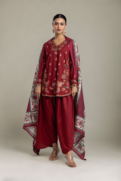Embroidered Raw Silk Solid Silk Pants