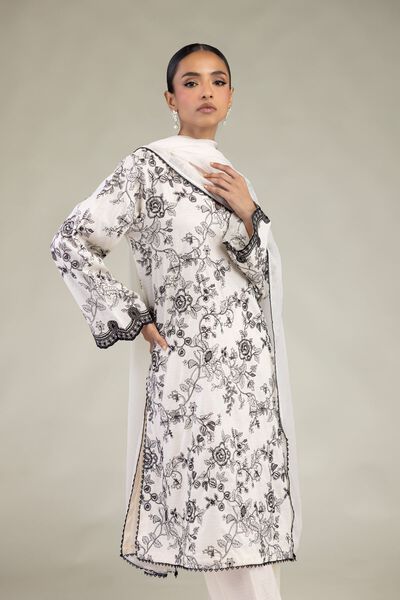 Embroidered Dobby White Tailored 3-Piece
