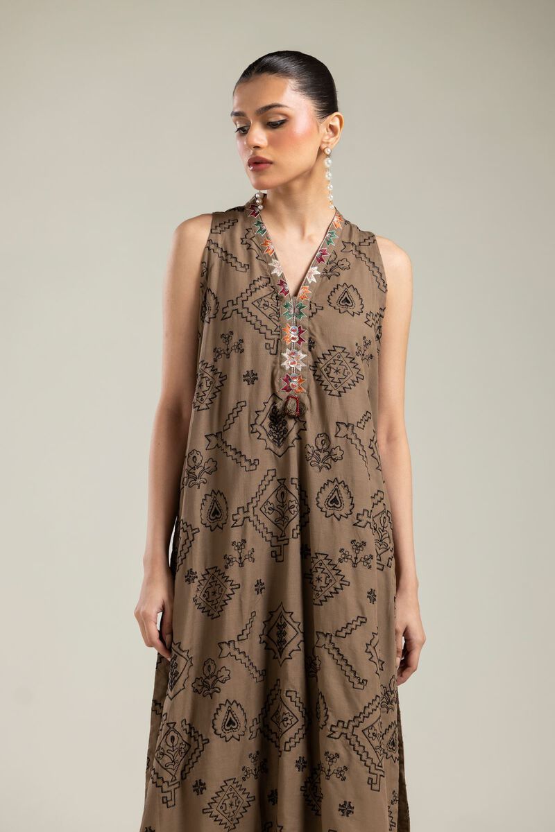 Brown Sleeveless Kurta