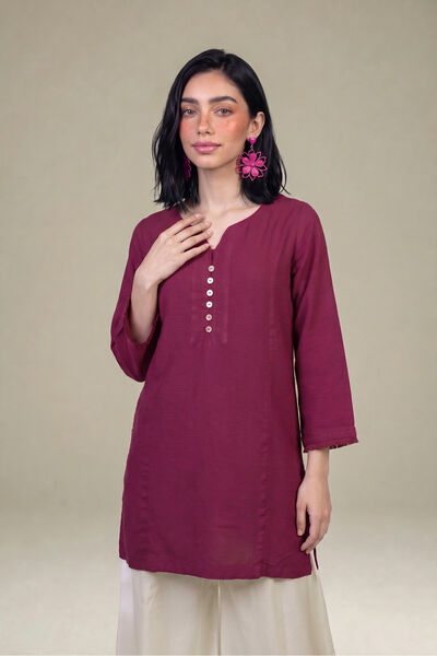 Dyed Viscose Solid Maroon Kurta