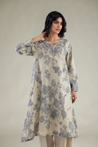 Embroidered Cambric Floral Longline Kurta