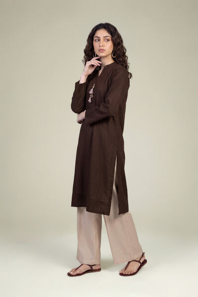 Embroidered Cotton Crinkle Cotton Solid Pants