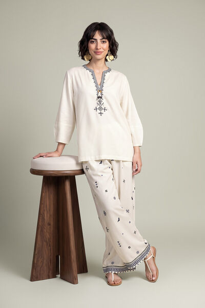Embroidered Viscose Crepe Viscose Crepe Trousers