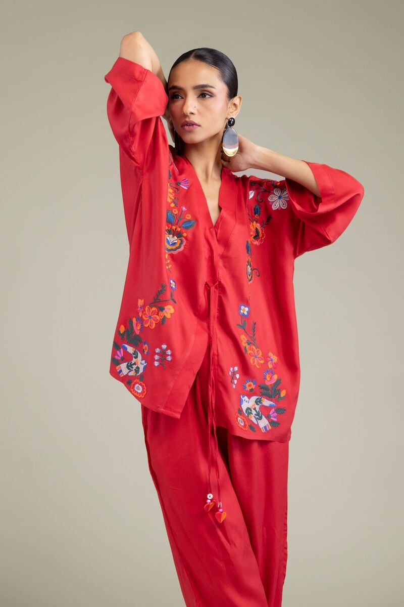 Red V-Neck Blouse