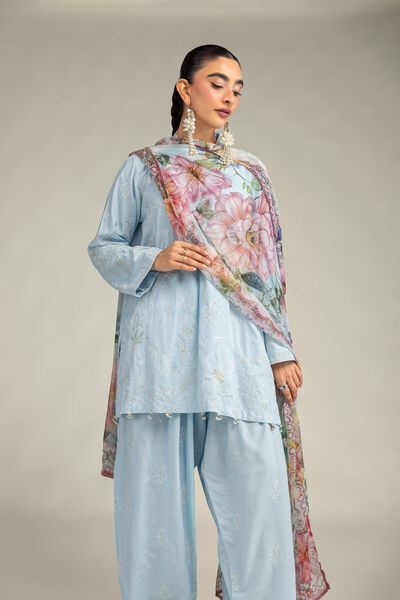 Embroidered Mesuri Floral Blue Dupatta